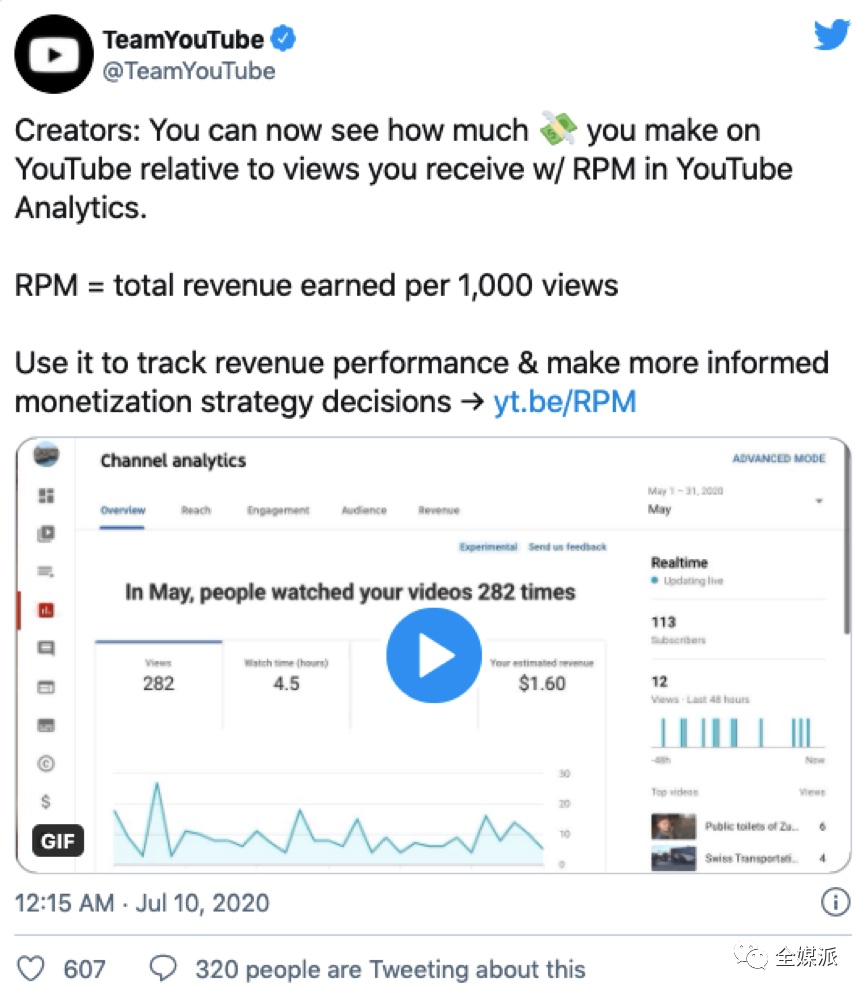视频博主的收益是咋算的 Youtube终于公开了 传媒头条 全媒体智库